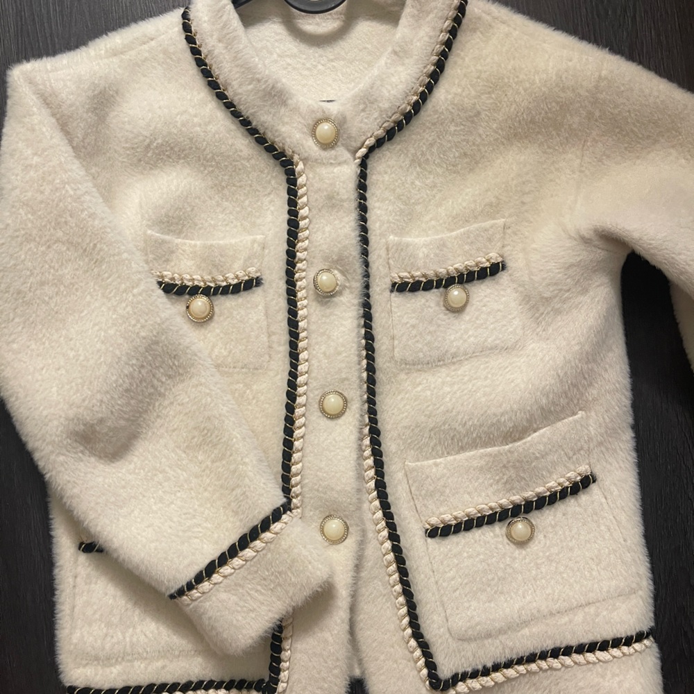White collarless sweater cardigan